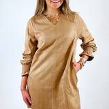 Venezia Long Sleeve Suede Mini Dress - Tan