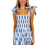 Joy Bow Mini Dress - White Bluebell