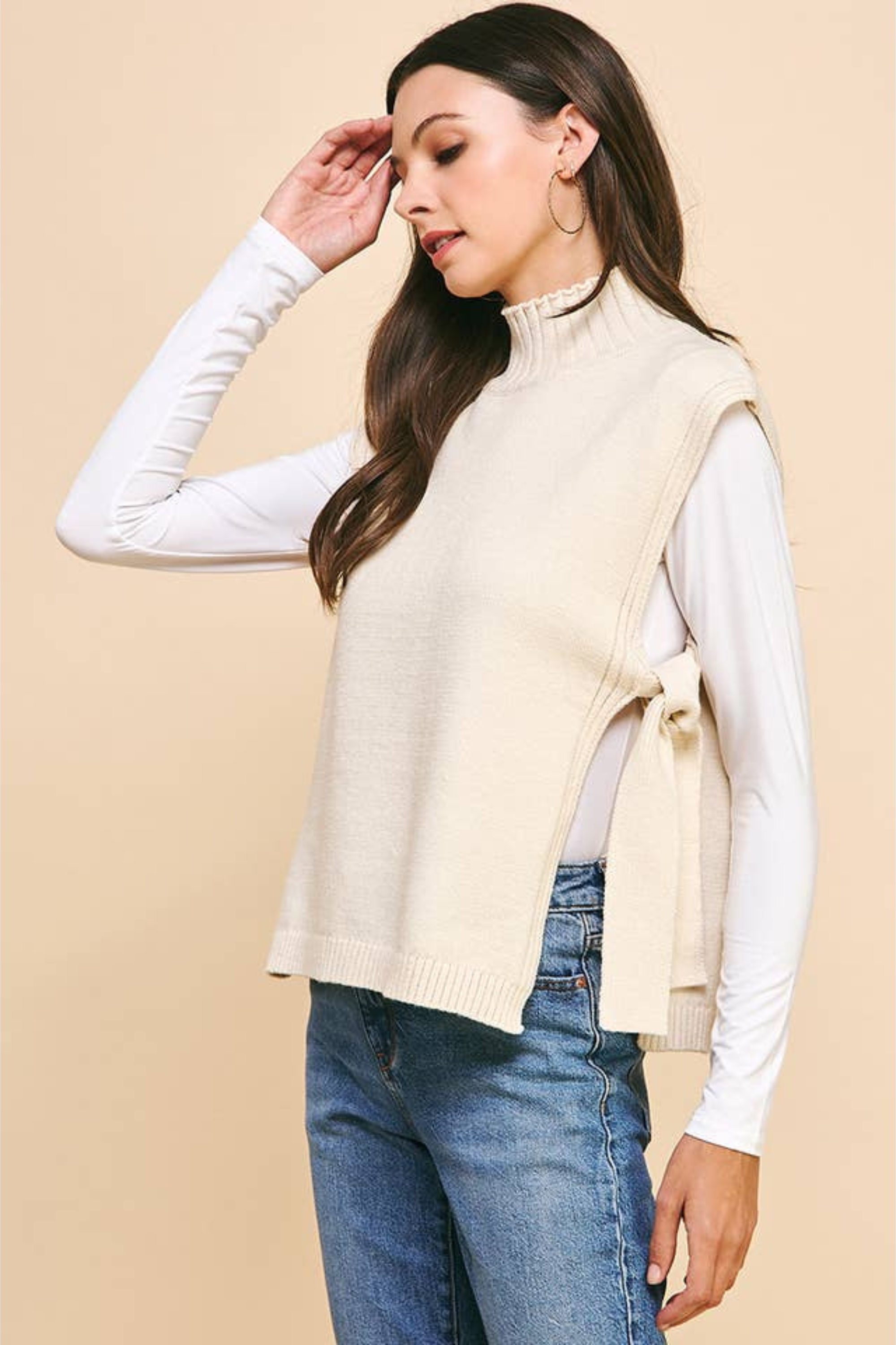 Robbi Side Tie Sweater Vest - Cream