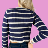 Prep Cropped Stripe Cardigan - Navy/Cream