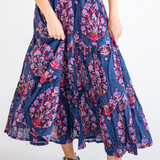 Grace Blockprint Maxi Skirt - Navy Magenta Big Floral