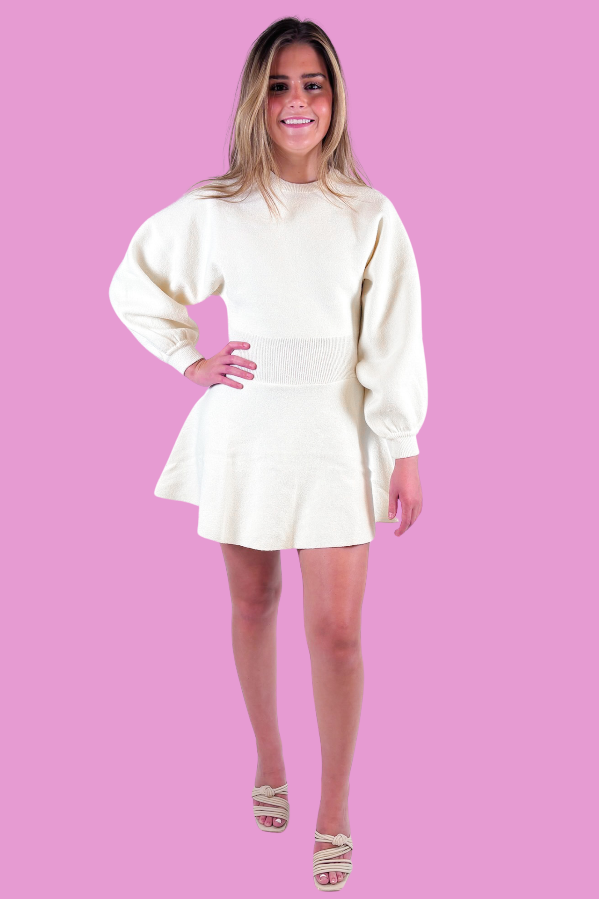 Taylor Fit and Flare Sweater Dress - Cream