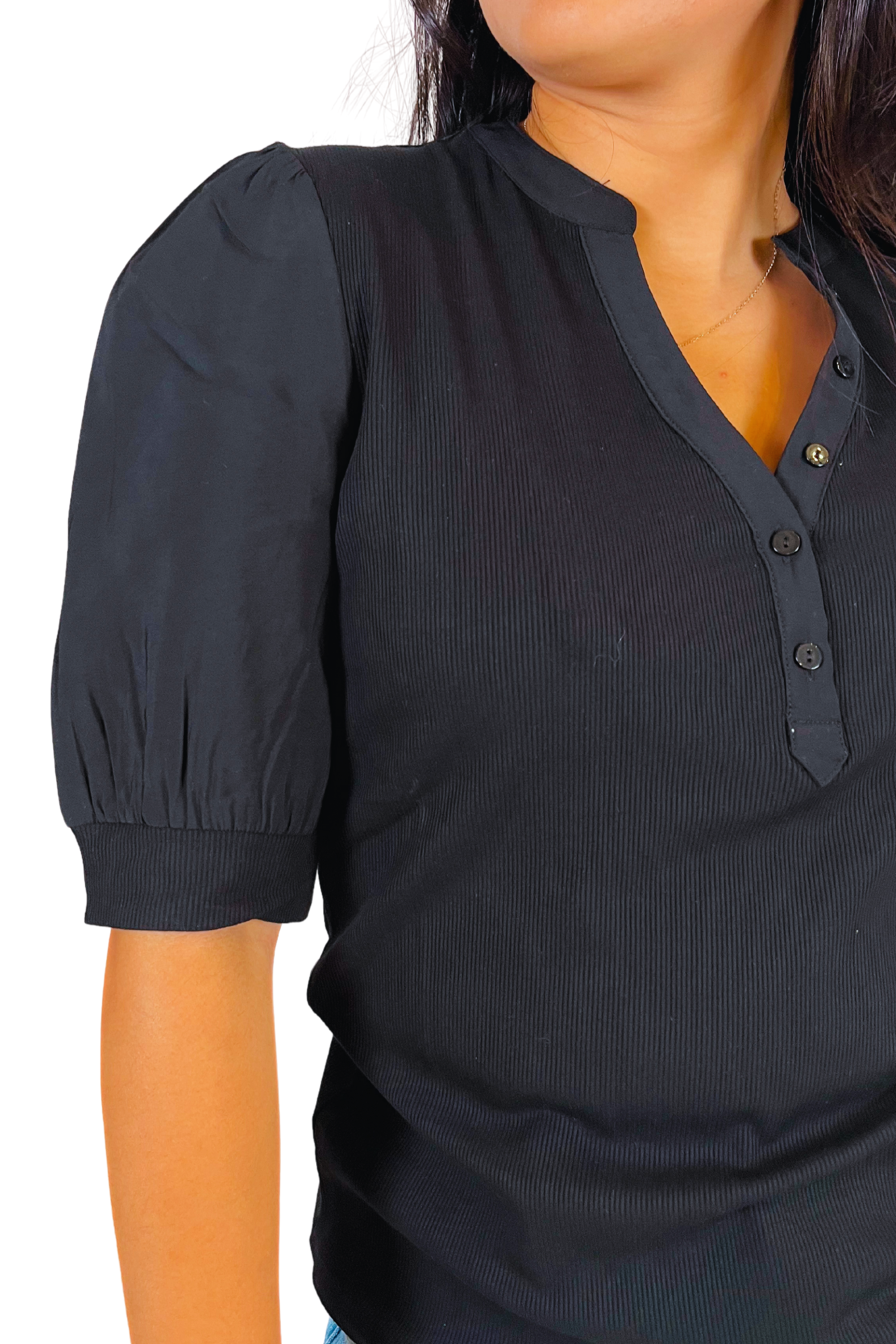 Tanner Mixed Media Top - Black