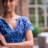 Grayson Smocked Crop Top - Navy Trellis