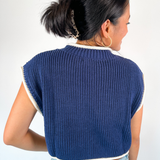 Hilary Contrast Short Sleeve Sweater - Navy