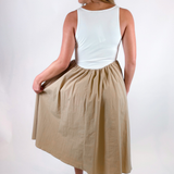 Mixed Media Midi Dress - Taupe/White