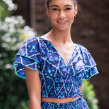 Grayson Smocked Crop Top - Navy Trellis