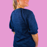 Terry V-Neck Top - Navy