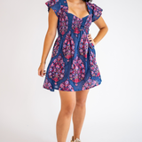 Abby Sweetheart Mini Dress - Big Navy Magenta Floral