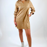 Venezia Long Sleeve Suede Mini Dress - Tan