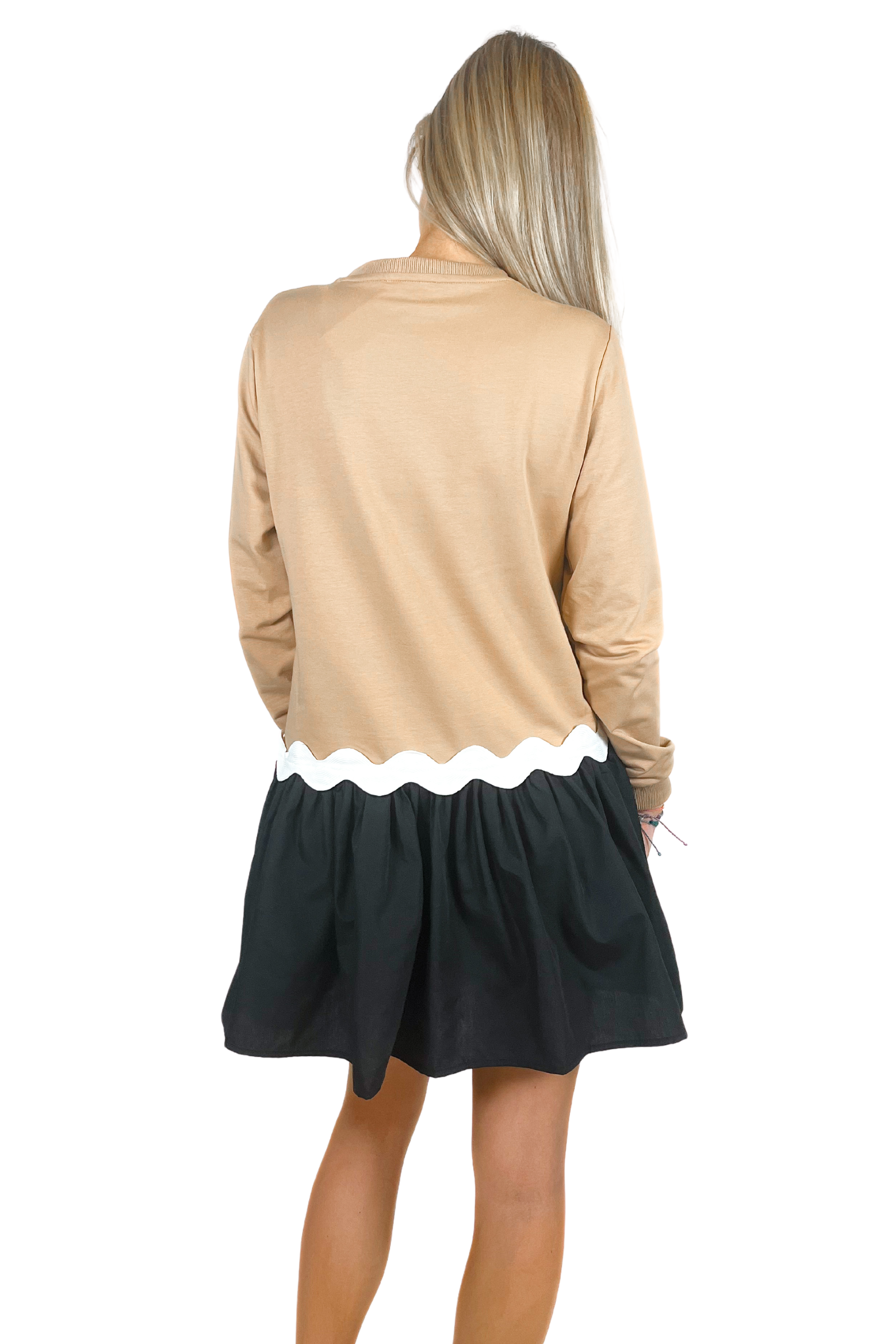 Penny Colorblock Ricrac Mini Dress - Tan Multi