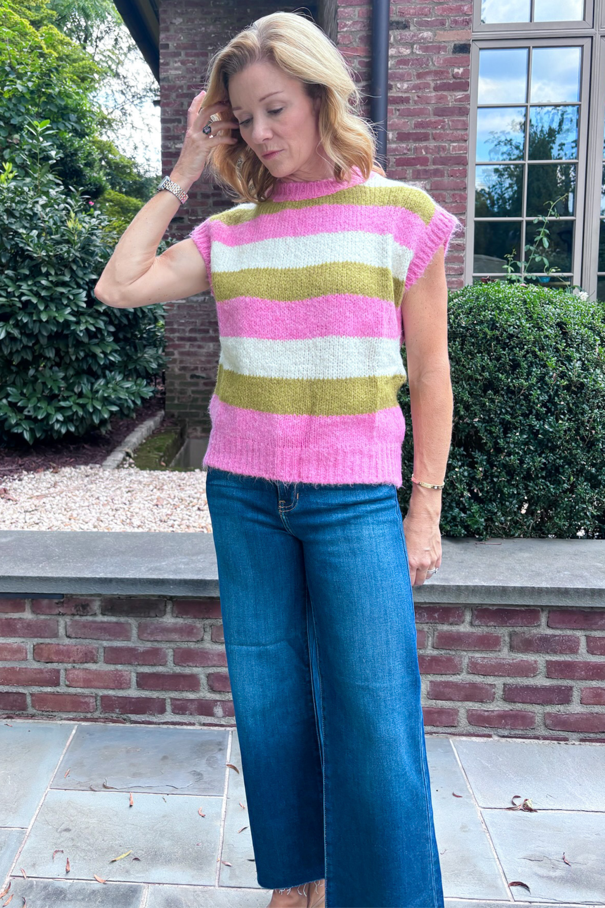 Cisse Stripe Sleeveless Sweater - Rose