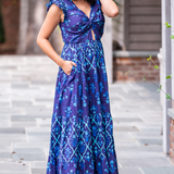 Newport Cut Out Maxi Dress - Navy Trellis