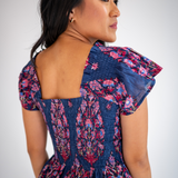 Abby Sweetheart Mini Dress - Big Navy Magenta Floral