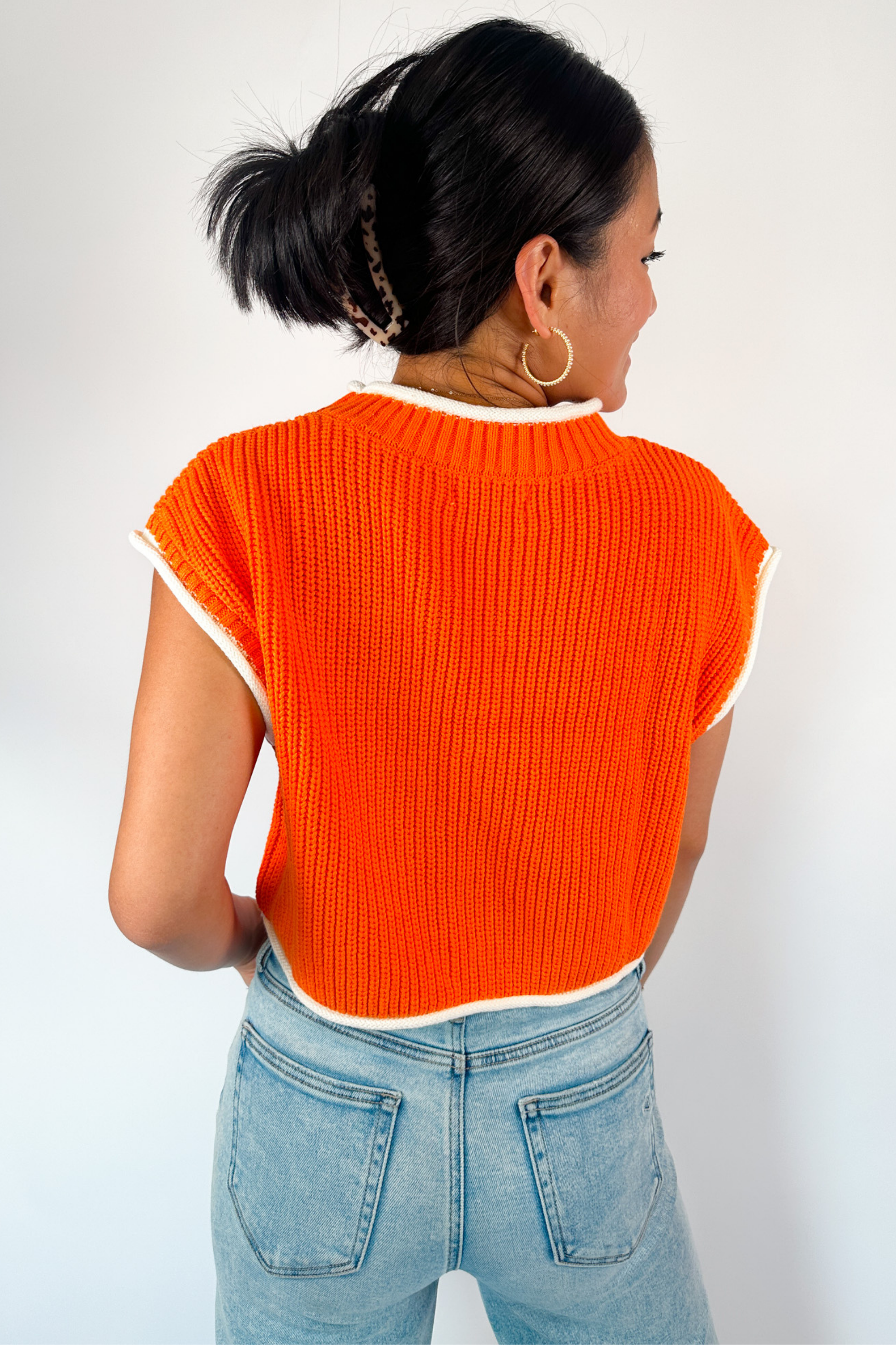 Hilary Contrast Short Sleeve Sweater - Sunkist