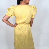 Ray Puff Sleeve Linen Dress - Yellow