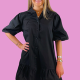 Linda Short Sleeve Mini Dress - Black