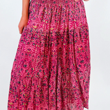 Britt Smocked Midi Skirt - Magenta Blossom