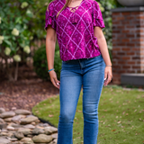 Brennan Flutter Sleeve Top - Violet Trellis