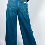 Super Wide Leg Cuffed Jean - Dark Denim