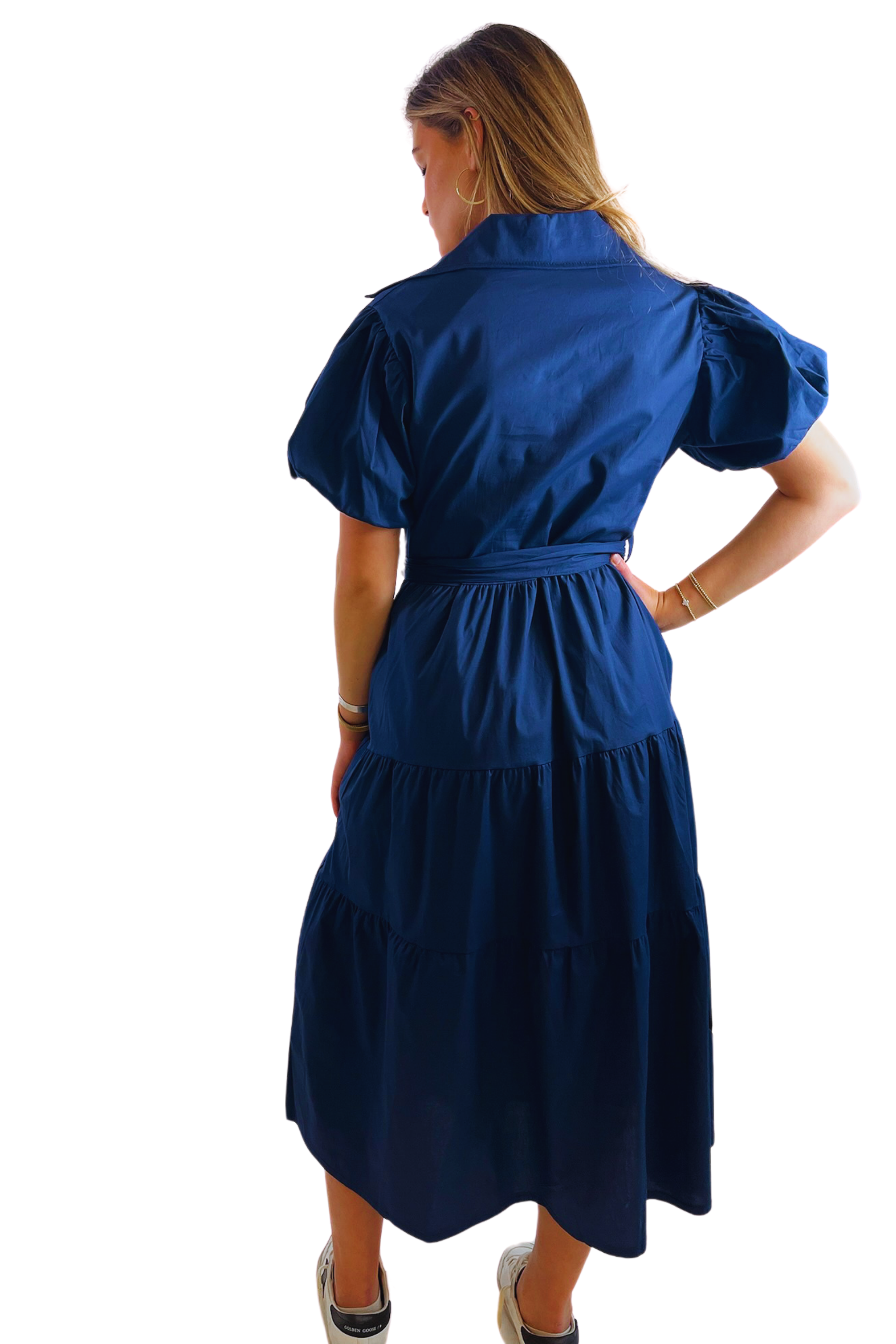 Astrid Puff Sleeve Button Down Maxi Dress - Navy