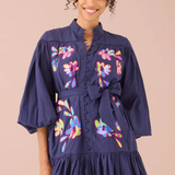 Lori Floral Button Up Mini Dress - Floral Navy