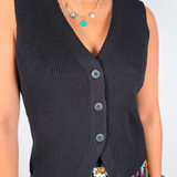 Fiora Button Down Sweater Vest - Black