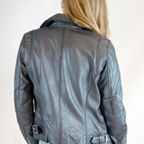 Sofia Metallic Leather Jacket - Gunmetal