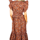 Hunter Ruffle Midi Dress - Brown Multi