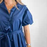 Astrid Puff Sleeve Button Down Maxi Dress - Navy