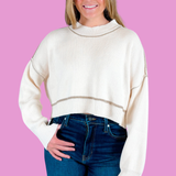 Blake Contrast Crop Sweater - Ivory