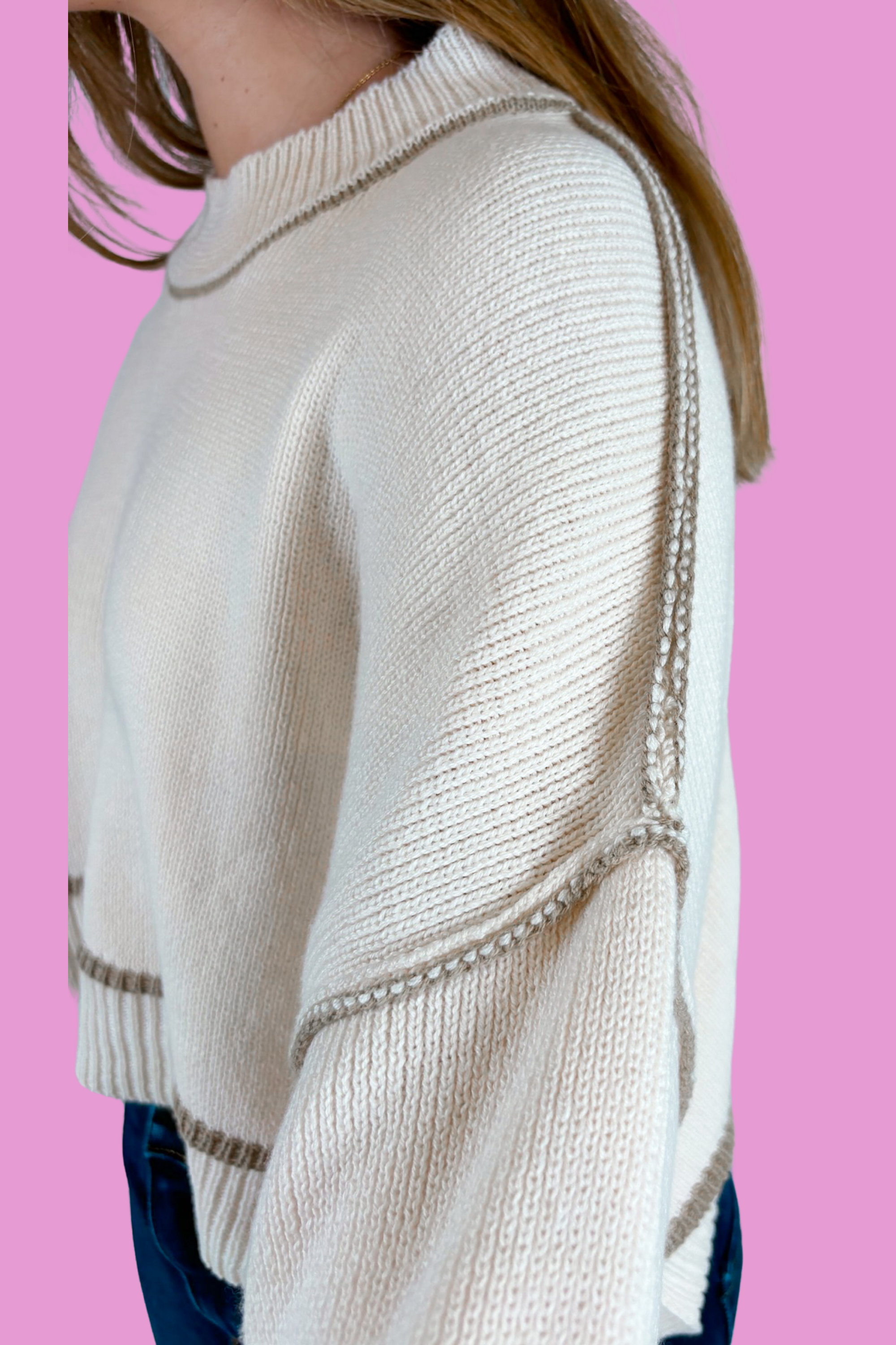 Blake Contrast Crop Sweater - Ivory