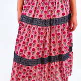 Britt Smocked Midi Skirt - Magenta Gold Rose