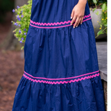 Ella Ric Rac Maxi Skirt - Navy/Pink