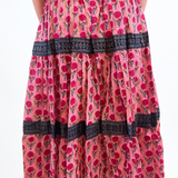 Britt Smocked Midi Skirt - Magenta Gold Rose