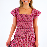 Tina Smocked Crop Top - Magenta Gold Rose