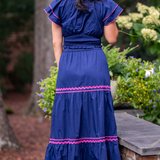 Ella Ric Rac Maxi Skirt - Navy/Pink