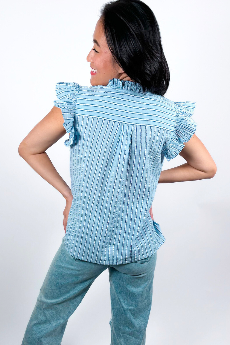 Aria Button Down Top - Light Blue