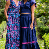 Ella Ric Rac Maxi Skirt - Navy/Pink