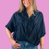 Jane V-Neck Silk Top - Black