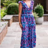 Madeline Smocked Maxi Dress - Navy Violet Floral