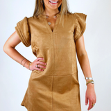 Fiona Flutter Suede Mini Dress - Tan