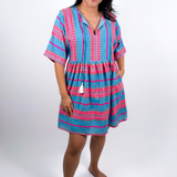 Islander Woven Mini Dress - Pink/Blue