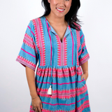 Islander Woven Mini Dress - Pink/Blue