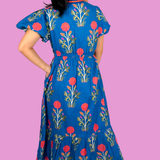 Abi Maxi Floral Dress - Blue Flower