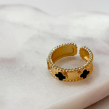 Grace Adjustable Black Clover Ring