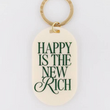 Happy is the New Rich Keychain - White/Green