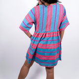 Islander Woven Mini Dress - Pink/Blue