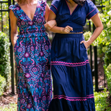 Madeline Smocked Maxi Dress - Navy Violet Floral