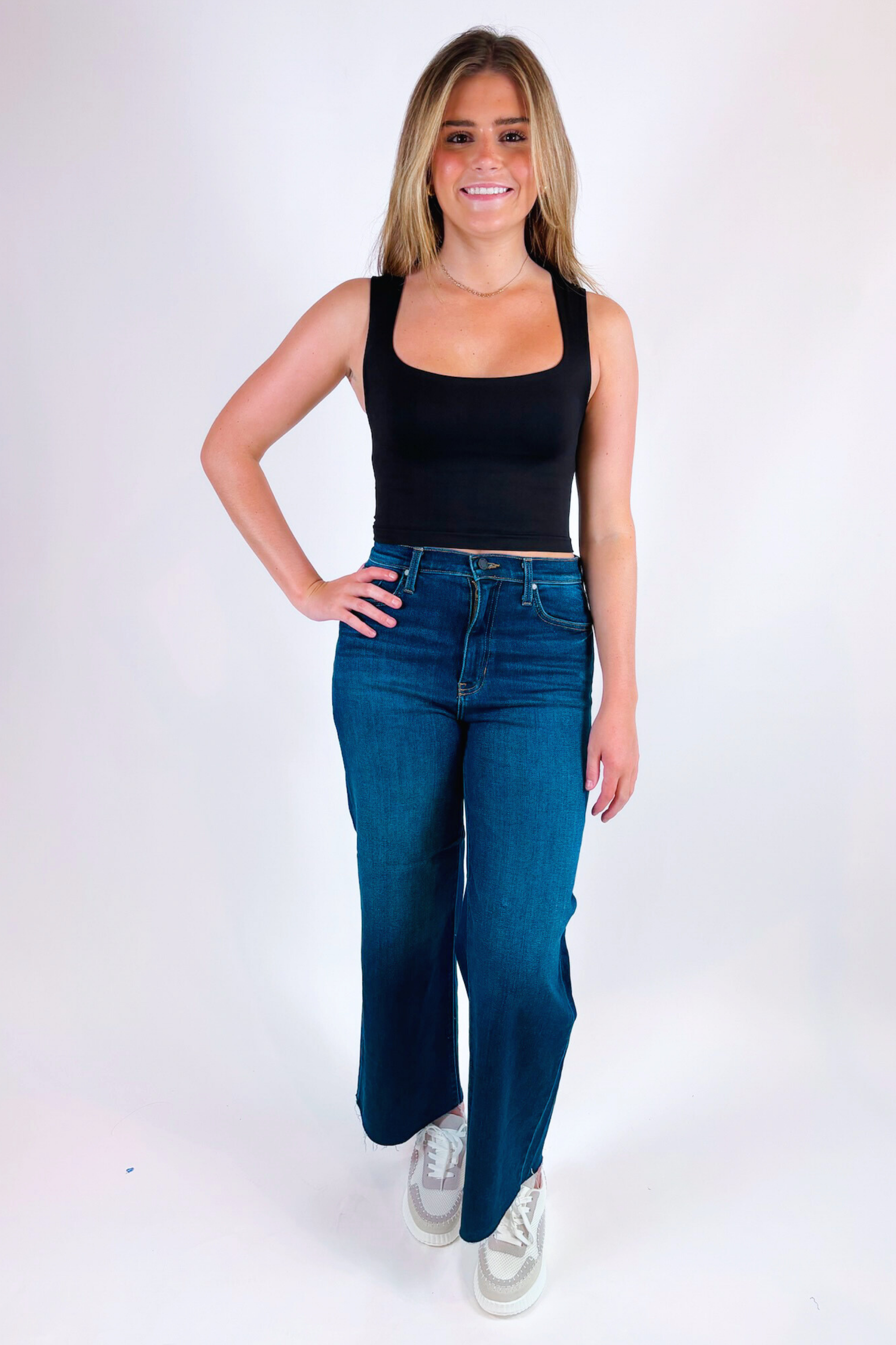 Scissor Cut Wide Leg Jean - Dark Denim